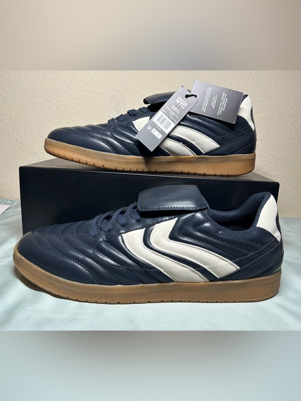 Classic Navy and White Men's Indoor-Style Sneakers with Gum Outsole